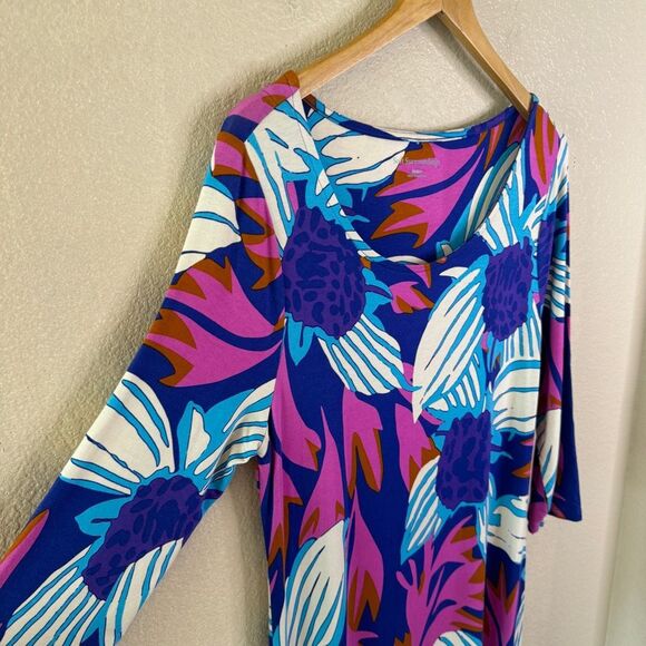 Soft Surroundings Serena Maxi Dress Large Jersey Knit Stretch Floral Pink Blue - Picture 4 of 11